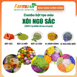 Bột tạo màu Xôi, Chè Ngũ Sắc, làm từ rau củ quả (bột gấc - bột dành - bột hoa đậu biếc - bột lá cẩm tím - bột lá dứa)