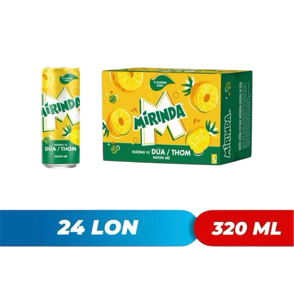 THÙNG 24 LON NƯỚC NGỌT CÓ GAZ MIRINDA VỊ DỨA ( 320ML x 24 LON)