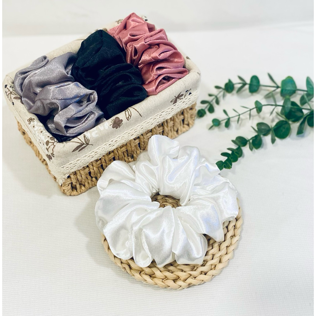 [Phi bóng size L] Dây buộc tóc Scrunchies handmade vải phi bóng lụa màu pastel Cột tóc vải scrunchie