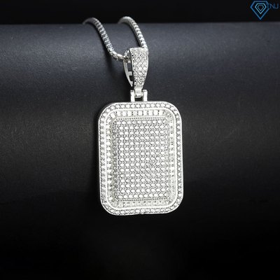 Dây chuyền bạc nam mặt chữ nhật đính full đá sang trọng, lấp lánh DCA0185 - Trang Sức TNJ