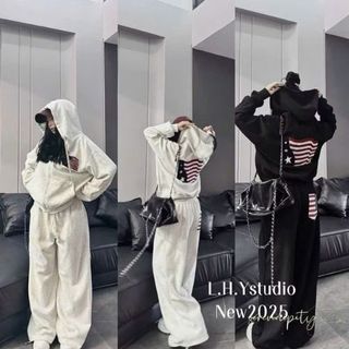   Hàng Loại 1- Nam   Nữ  Bộ Nỉ Thu Đông Fom Rộng Có Mũ Hoodie Bản Thêu Cờ Mỹ 3 Ngôi Sao Chất Liệu Nỉ Tàu Lót Lông Ấm Áp 