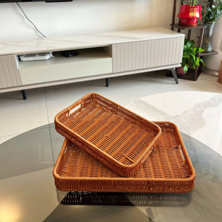  Rổ Mây Giỏ Nhựa Kiểu Mây Tre Đan Vintage Khay Đựng Hoa Quả Dã Ngoại Dòng Decor 