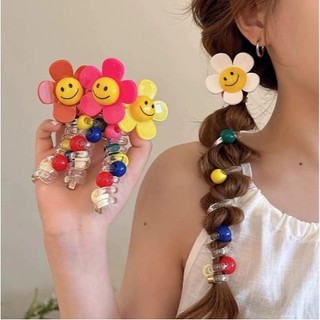 Dây cột tóc dạng lò xo xoắn tạo kiểu đính hoa cười nhiều màu dễ thương cho bé gái, bạn gái PK234
