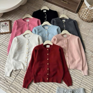 Áo khoác cardigan len lông thỏ mác EGG cúc đồng chất len dày dặn