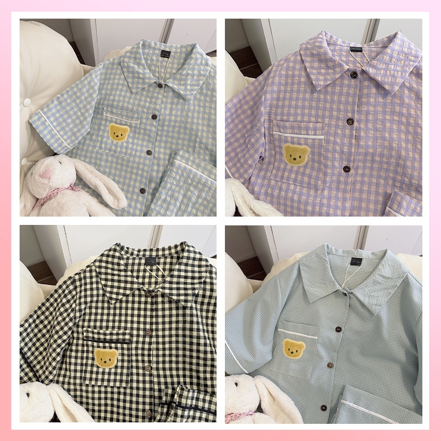 Bộ Pyjama Kẻ Xốp Loại 1 Caro tay Cộc Quần Dài Siêu Hot | BigBuy360 - bigbuy360.vn