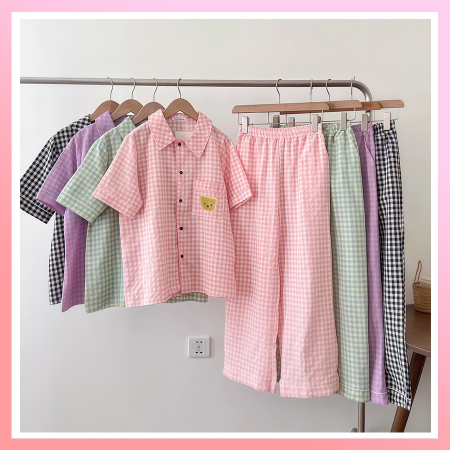 Bộ Pyjama Kẻ Xốp Loại 1 Caro tay Cộc Quần Dài Siêu Hot | BigBuy360 - bigbuy360.vn