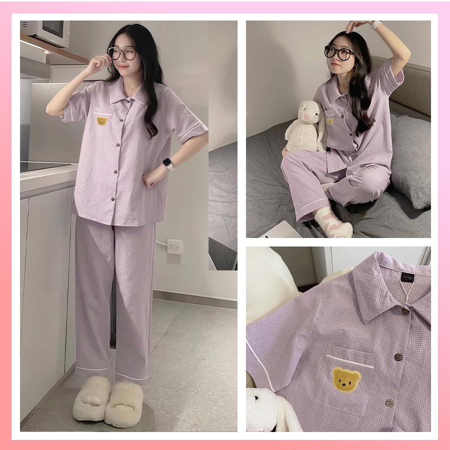 Bộ Pyjama Kẻ Xốp Loại 1 Caro tay Cộc Quần Dài Siêu Hot | BigBuy360 - bigbuy360.vn