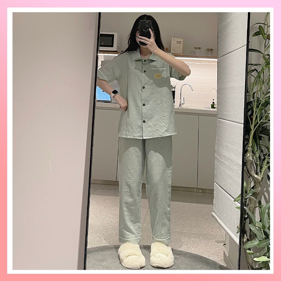 Bộ Pyjama Kẻ Xốp Loại 1 Caro tay Cộc Quần Dài Siêu Hot | BigBuy360 - bigbuy360.vn