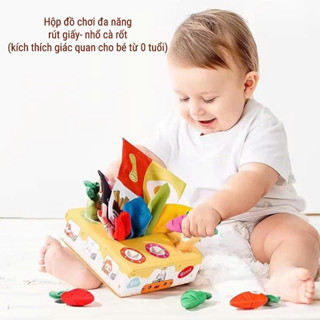  Đồ Chơi Giáo Dục Sớm Hộp Khăn Rút Giấy & Nhổ Cà Rốt Cho Bé 0–3 Tuổi – Rèn Luyện Vận Động Tinh & Tư Duy Não Bộ 
