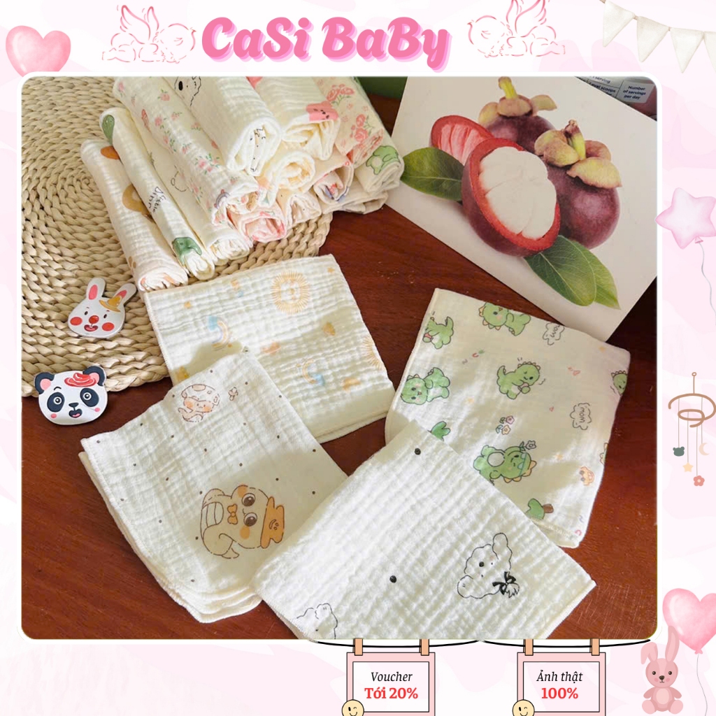 Set 10 khăn sữa cho bé 2lớp siêu thấm hút, mềm mại dành cho sơ sinh (size 27x27cm) CaSi BaBy