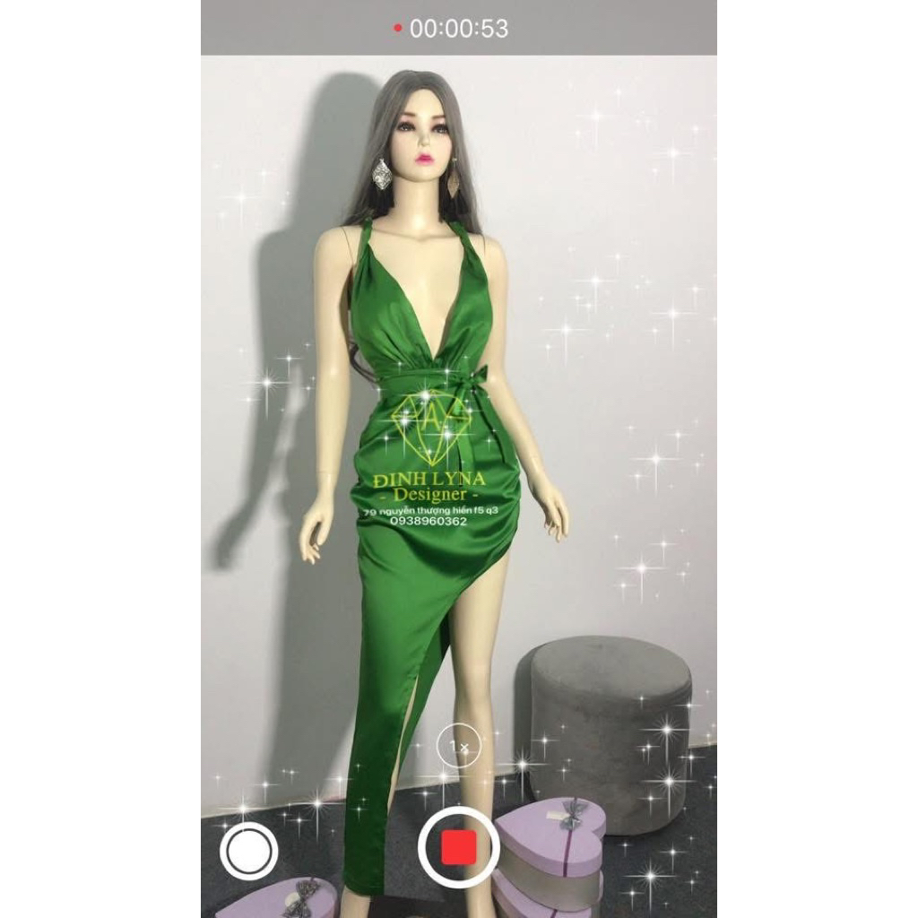 đầm lụa mango thiết kế cao cấp xanh lá