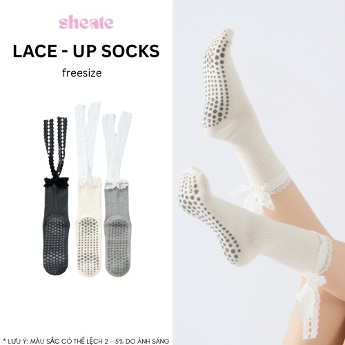 Lace-Up Pilates Socks / Tất thể thao nữ chống trượt thắt nơ ren