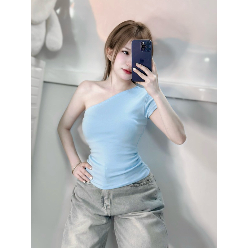 Y1776 Áo Kiểu Tay Ngắn Lệch Vai Một Tay YUMI BÁN SỈ | BigBuy360 - bigbuy360.vn