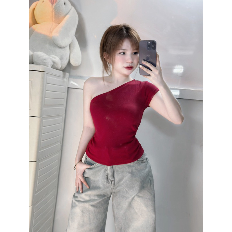 Y1776 Áo Kiểu Tay Ngắn Lệch Vai Một Tay YUMI BÁN SỈ | BigBuy360 - bigbuy360.vn