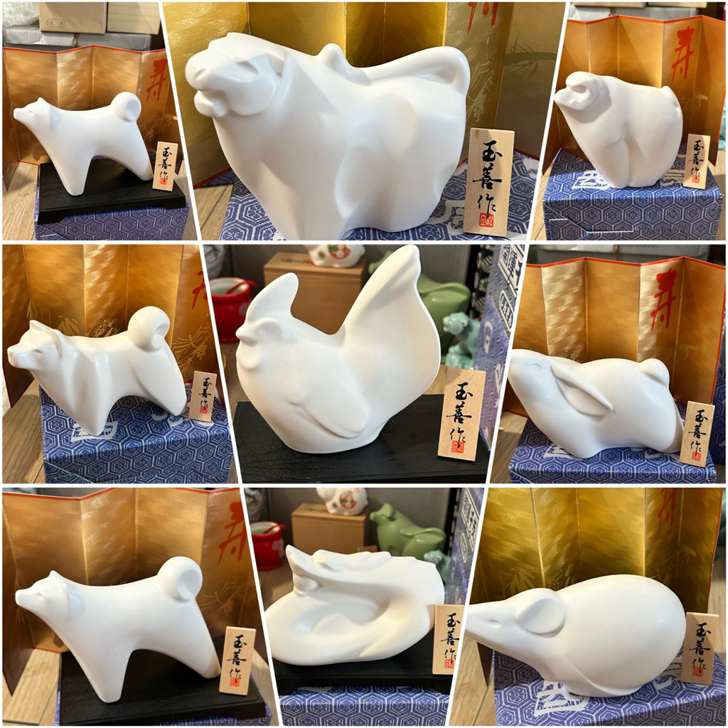 Tượng gốm Nhật 12 con giáp chiêu vận hộp xanh Japanese Eto Okimono (干支の置物)B2