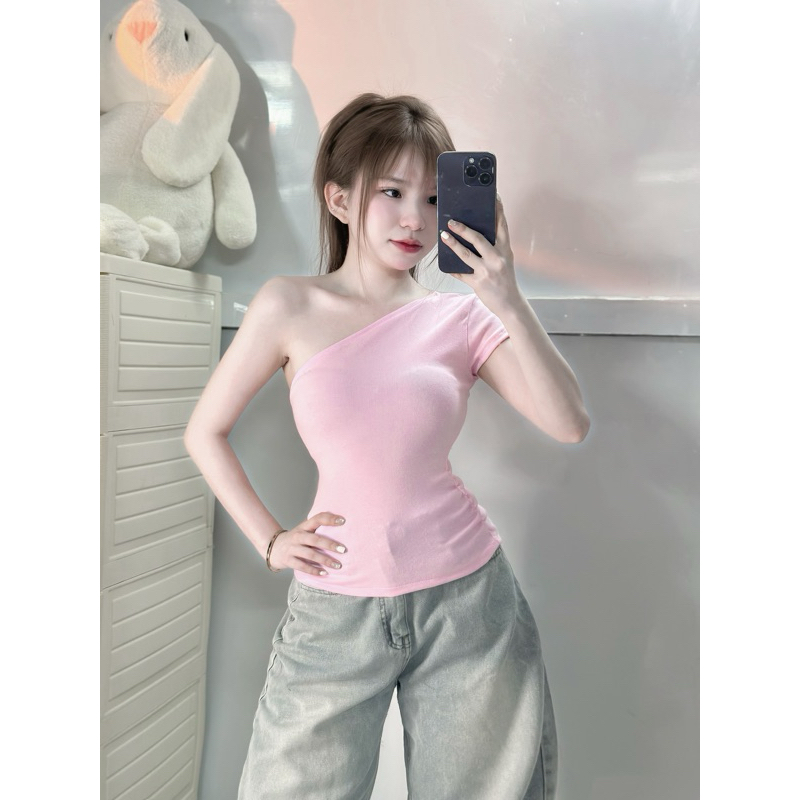 Y1776 Áo Kiểu Tay Ngắn Lệch Vai Một Tay YUMI BÁN SỈ | BigBuy360 - bigbuy360.vn