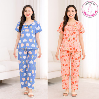 Đồ bộ tole lanh nữ đẹp mát HỒNG NAM VY tay ngắn quần dài DN01