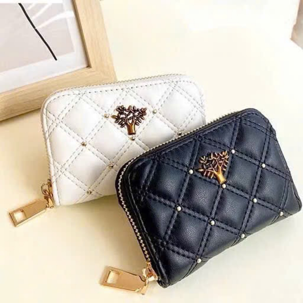 Ví nữ cầm tay mini ngắn khoá kéo hoa văn nổi