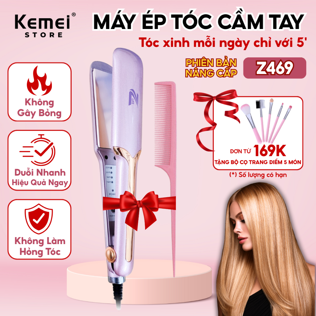 Máy ép tóc KEMEI KM-459/Z469, máy duỗi tóc đa năng 4 mức chỉnh nhiệt, tiện lợi an toàn dễ sử dụng
