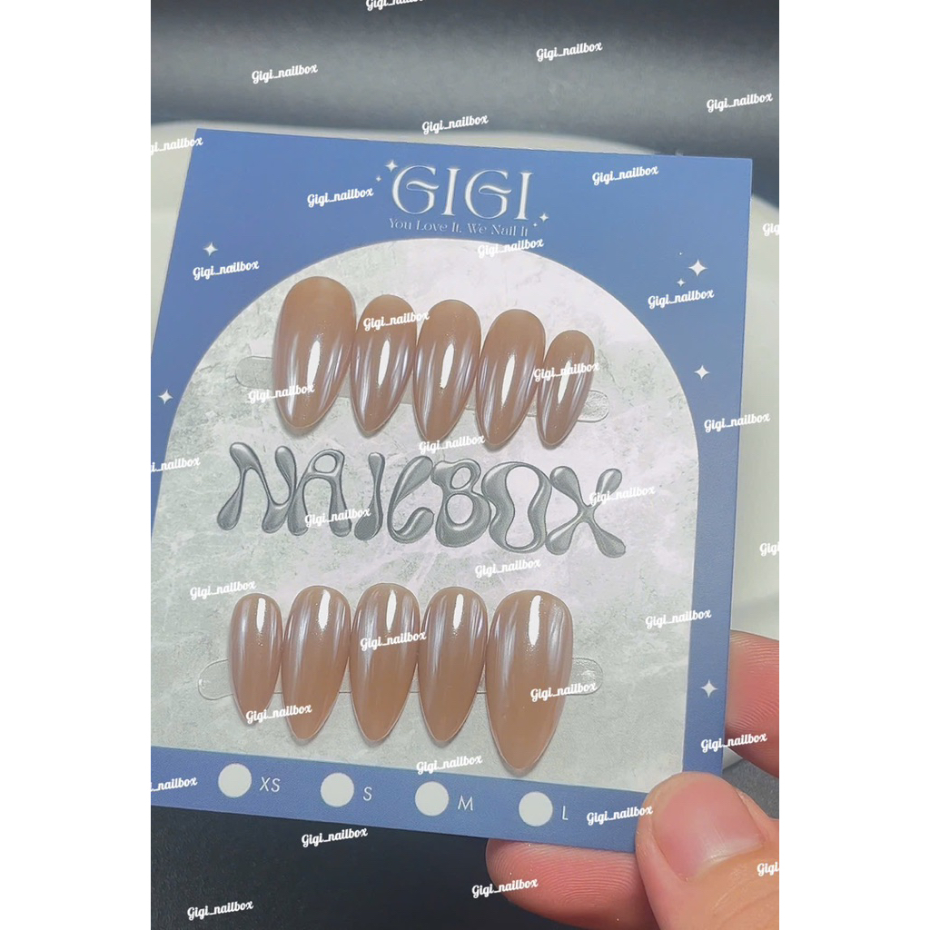 NAILBOX THIẾT KẾ GIGI THẠCH NÂU TRÁNG GƯƠNG TRẮNG TONE DA (G48)