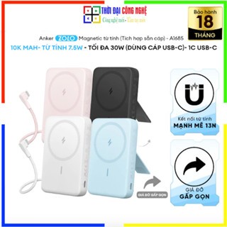 Pin sạc dự phòng Anker A1685 Zolo 10.000mAh từ tính Qi 7.5W - 1 USB-C, tích hợp cáp USB-C 30W. Bảo h