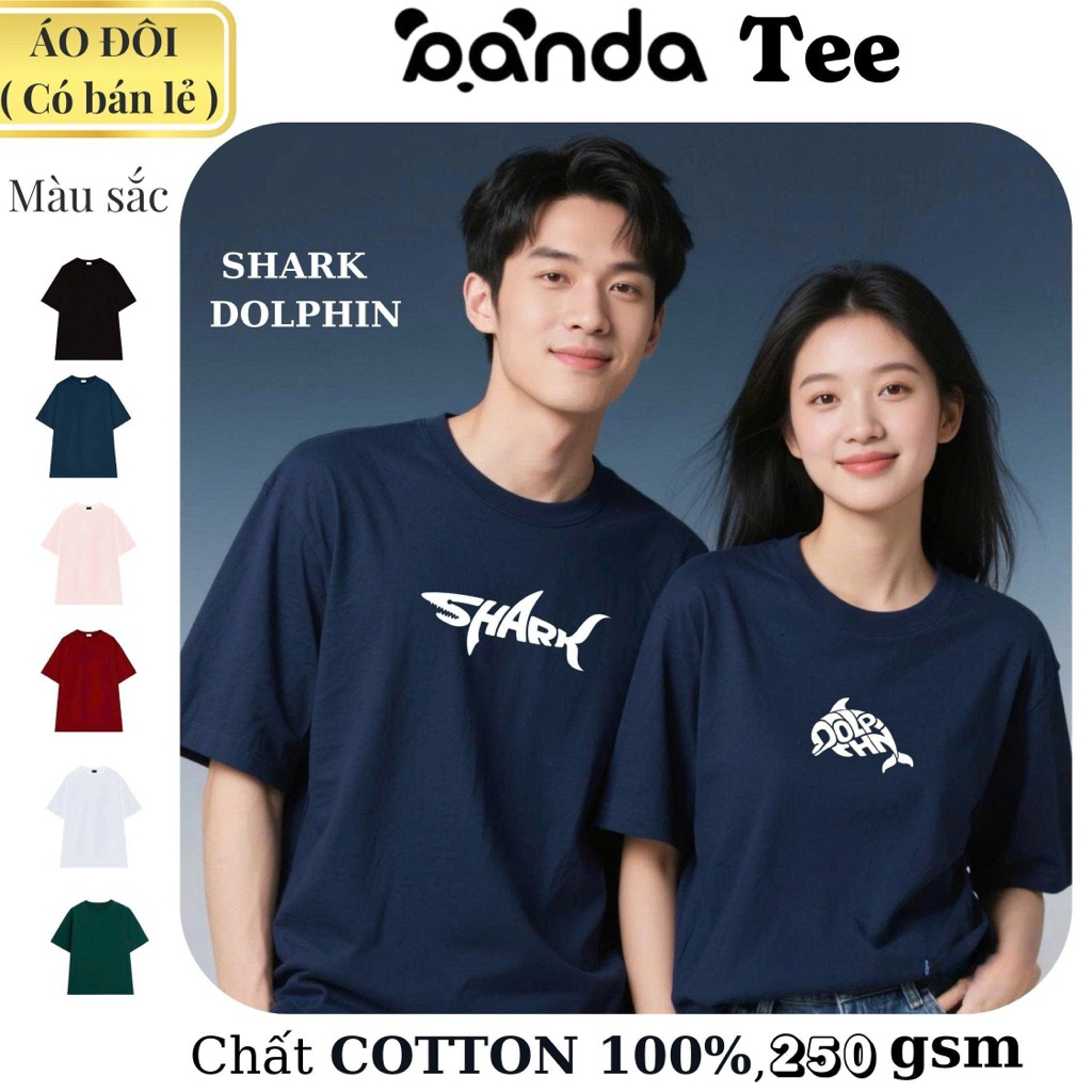 Áo Đôi Shark và Dolphin PANDA TEE Unisex Tay Lỡ Chất Cotton 250gsm Cá Mập và Cá Heo