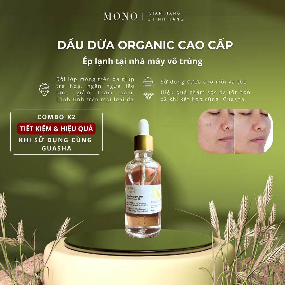 [ĐÔNG DƯỚI 25 ĐỘ C] DẦU DỪA ORGANIC ÉP LẠNH MONO –  DÙNG MASSAGE DA MẶT GIÚP TRẺ HÓA, GIẢM THÂM SẠM, DƯỠNG TÓC - MÔI