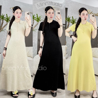   Minn.studio  Váy Len Cổ Polo Khuy Lệch Váy Len Dáng dài chất len mềm mịn co dãn nhiều Hàng QC L1 dài 120cm  