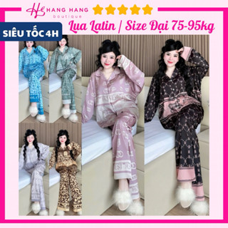Đồ ngủ nữ bigsize cỡ đại 75-95kg, pijama dài tay dài lụa latin mịn mát 95DD01, đồ bộ nữ đồ mặc nhà thiết kế sang chảnh