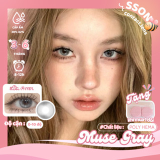   1 ĐÔI  SSON Lens Mắt Kính Áp Tròng Muse Gray set2 Cận 0~10 Giãn Tròng Lens Xám Gạo Màu Tây 6 Tháng Seed Moody 