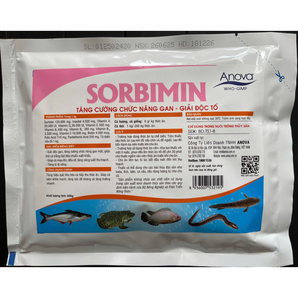 SORBIMIN TĂNG CƯỜNG CHỨC NĂNG GAN - GIẢI ĐỘC TỐ của công ty Anova, dùng trong nuôi trồng thủy sản