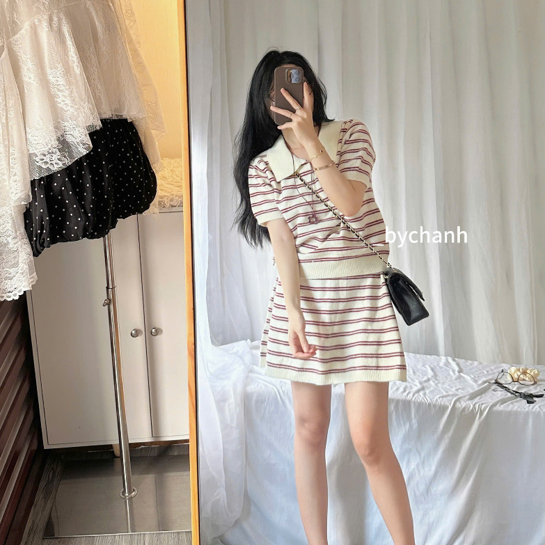 𝐛𝐲𝐂𝐡𝐚𝐧𝐡 - Set Len Sọc Áo+ Chân Váy