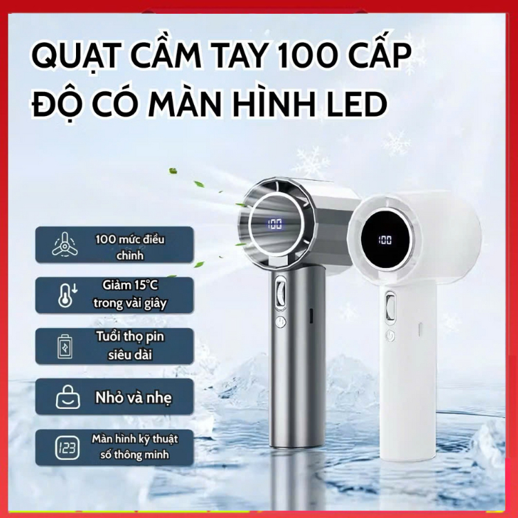 quạt mini cầm tay 100 cấp gió GS9 quạt phản lực di động Turbo 6000mAh màn hình led hiển thị pin, sạc