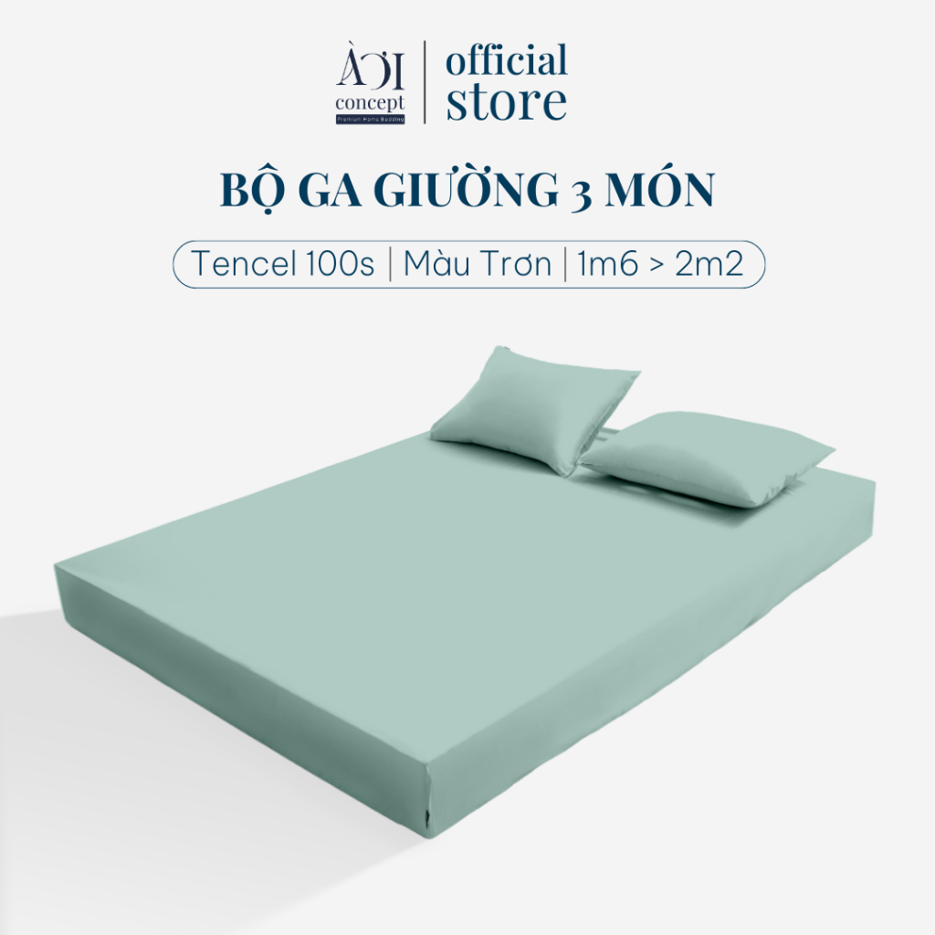 Bộ Ga Gối 3 Món Lụa Tencel 100s AOICONCEPT Cao Cấp Set 2 vỏ gối 1 ga giường Đủ Size Nhiều Màu Sắc