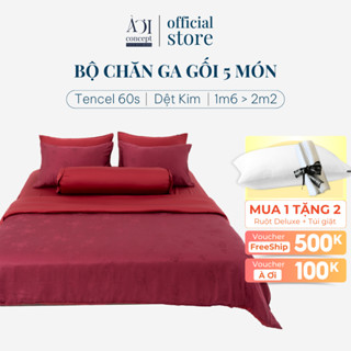 Bộ Chăn Ga Gối 5 Món Lụa Tencel 60s Phối Dệt Kim nhiều Hoạ Tiết Size 1m6 đến 2m2 AOICONCEPT Cao Cấp Hàn Quốc