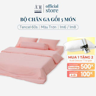 Bộ Chăn Ga Gối 5 Món Lụa Tencel Size 1m6x2m và 1m8x2m Trơn Nhiều Màu AOICONCEPT cao cấp Hàn Quốc Mềm Mịn Thoáng Mát