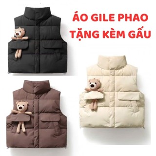  Áo gile phao cho bé trai bé gái 8-18kg – Áo phao gile ấm kèm gấu bông dễ thương hàng đẹp giá gốc tận xưởng 