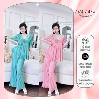  Đồ Ngủ Nữ Tiểu Thư Quần Dài Lua LaLa Đồ Ngủ Bigsize Lưới Thun 2 Lớp Mềm Mịn Freesize 70kg 