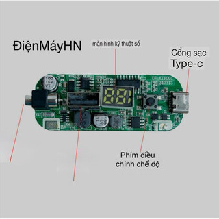 Mạch và vỏ pin áo điều hòa 5v đèn led hiển thị cổng sạc typec của điện thoại