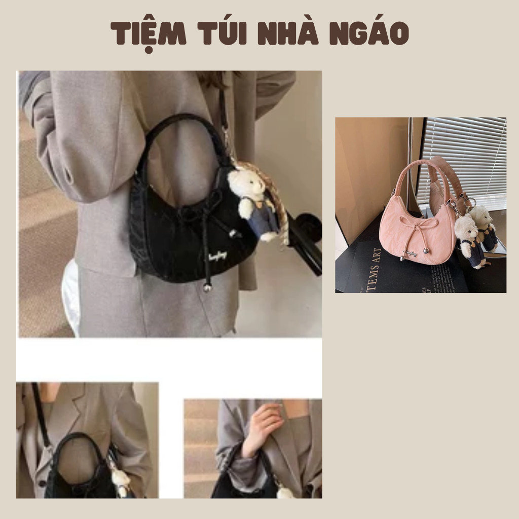 Túi xinh đính nơ [Kèm Gấu].Túi quai cầm tay đi chơi dễ thương và nổi bật