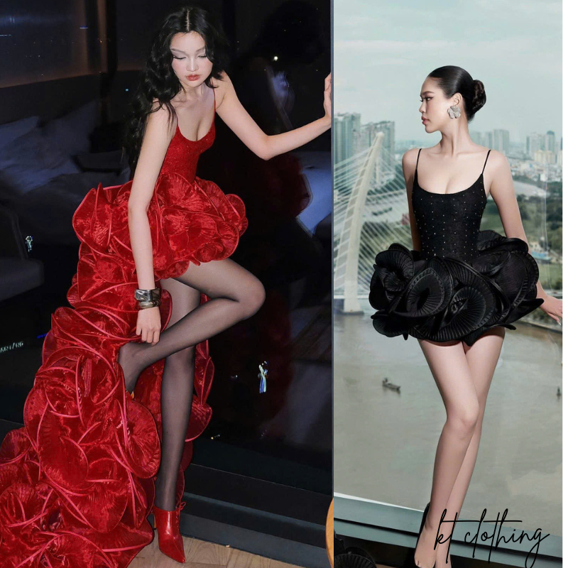 Đầm Body Ôm Dáng KT CLOTHING Đính Tà Bèo Hồng Quyến Rũ, Sang Trọng Dự Tiệc
