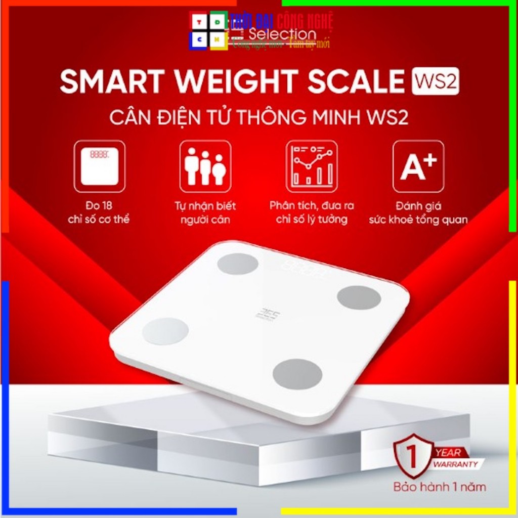 Cân điện tử thông minh Weight Scale 365 Selection WS2 bluetooth, 18 chỉ số sức khỏe. Bảo hành 12 thá