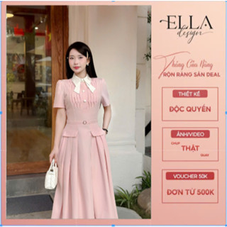 Váy Đầm Thiết Kế Ella Desgin dành cho nữ kiểu dáng midi có túi, phối cổ trắng phù hợp mặc đi chơi,đi làm,có bigsize B16