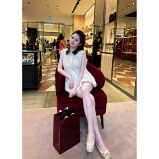 Váy kẻ cổ sơmi rút dây dáng baby doll ba lỗ có quần bảo hộ váy đi chơi đi dạo phong cách tiểu thư sang chảnh V79