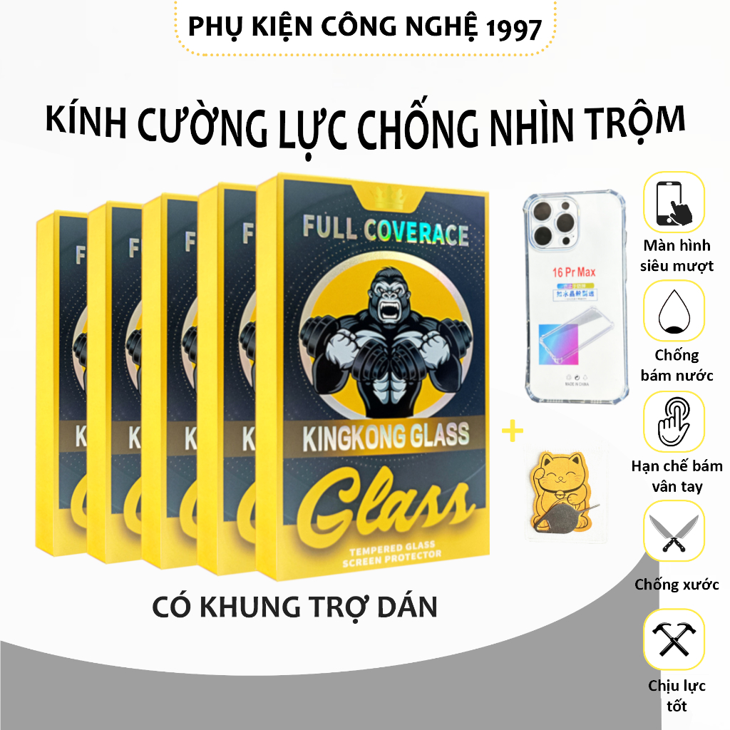 Combo 5 Kính cường lực IP chống trộm KK khung tự dán ip 7 xsmax 11 promax 12 promax 11 12 13 14 15 16 promax pro tặng ốp