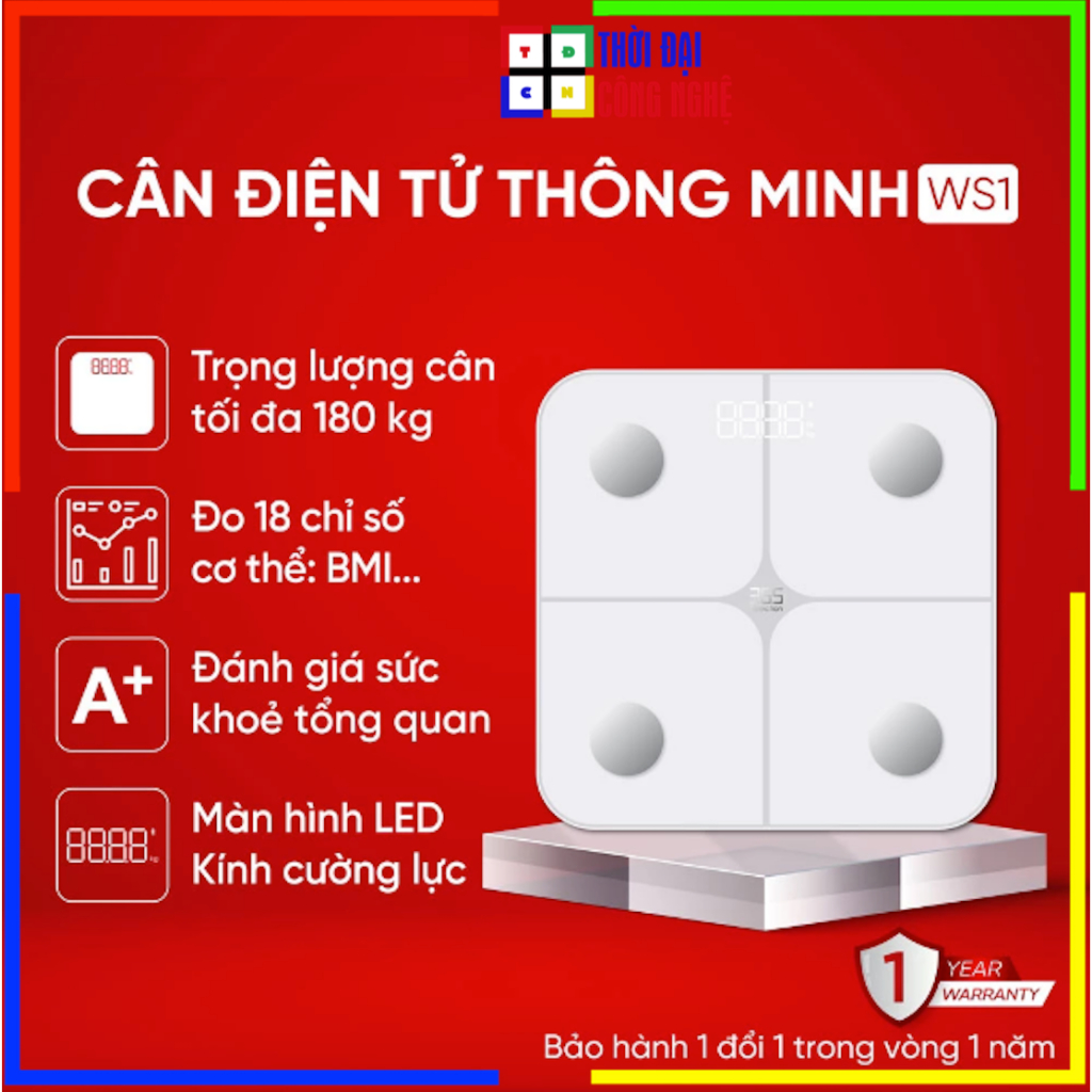 Cân điện tử thông minh Weight Scale 365 Selection WS1 (365-SEL-601), 18 chỉ số sức khỏe. Bảo hành 12