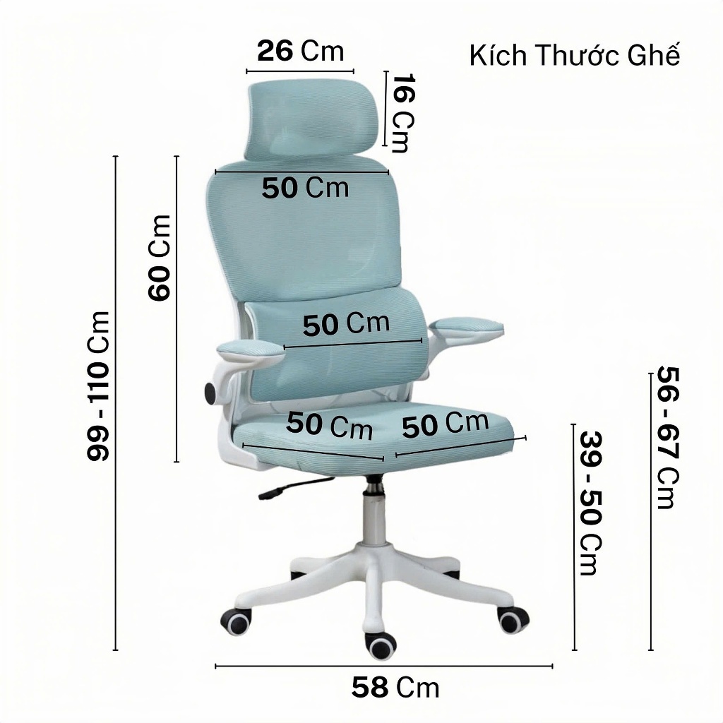 Ghế Xoay Công Thái Học {PTS}, Xoay 360 độ, Tay Ghế Có Đệm Vải, Lưng Ghế Thiết Kế Công Thái Học Bảo Vệ Cột Sống | BigBuy360 - bigbuy360.vn