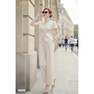 ds6544 Set đồ nữ công sở 2 chi tiết áo cổ tim, vạt chéo cách điệu phối quần âu sang trọng, chính hãng DVC cao cấp