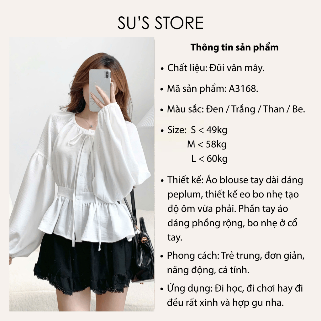 Áo Sơ Mi Cổ Nơ Tay Bồng Thân Bo Eo Chun Lưng Chất Đũi A3168 Susstore Thời Trang Nữ | BigBuy360 - bigbuy360.vn