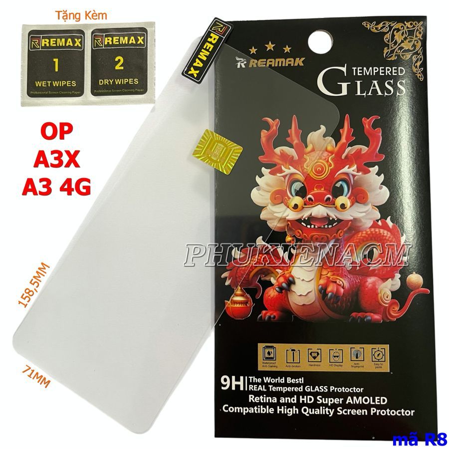 Kính Cường Lực Màn Hình OPPO A3X 5G / A3X 4G / A3 4G / A5i Trong Suốt Con Rồng Remax (R8)